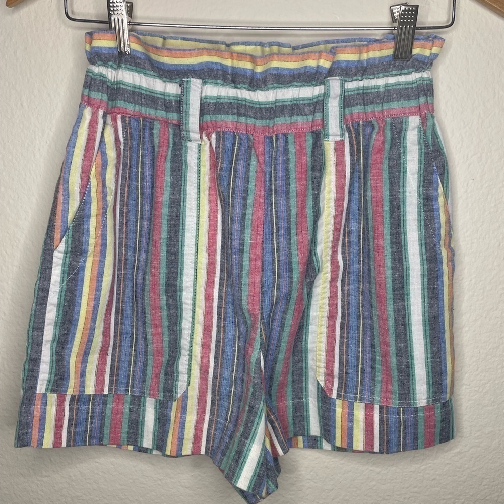𝅺marine Layer Women’s Audrey Rainbow Striped Paperbag Shorts Hemp Blend XS